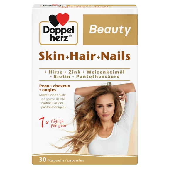 Abbildung der Produktverpackung Doppelherz Beauty Skin + Hair + Nails Frontansicht